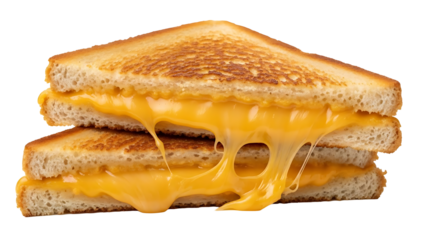 Grilled cheese sandwich melted cheddar toast bread food delicious comfort snack lunch dinner tasty simple 100 on transparent background
