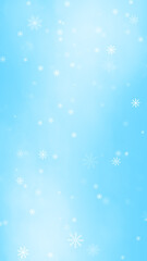 snow flakes fall on blue cloudy winter sky,white snow flakes flying ,happy new year and merry Christmas holiday vertical social media background