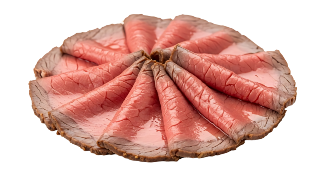 Sliced roast beef platter delicious meat dish gourmet food catering cold cuts thin slices party appetizer 100 on transparent background