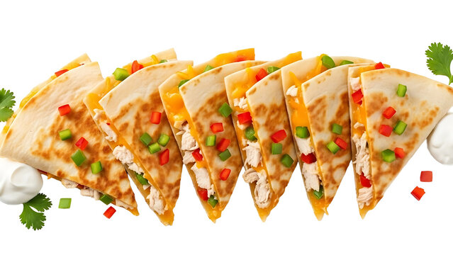 Delicious chicken quesadillas with cheese and peppers for a tasty mexican food experience at home on transparent background