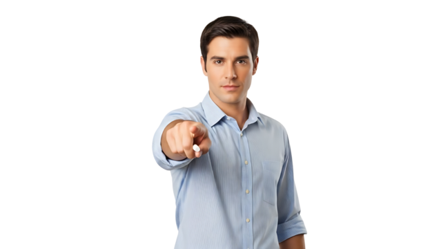 Man pointing at you stock photo for business presentations and marketing material for your next campaign on transparent background - Powered by Adobe
