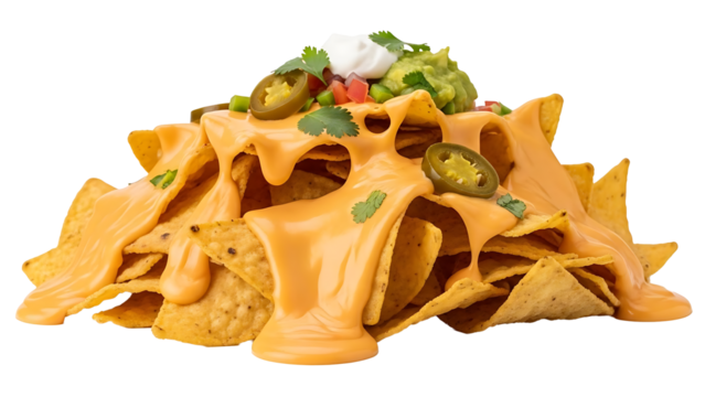 Delicious cheese nachos with toppings recipe perfect for party and snack time ultimate food photography on transparent background