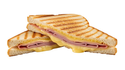 Delicious grilled cheese and ham sandwich recipe for lunch and dinner food photography and sandwich images on transparent background