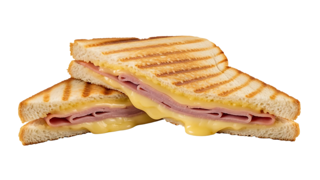 Delicious grilled cheese and ham sandwich recipe for lunch and dinner food photography and sandwich images on transparent background - Powered by Adobe