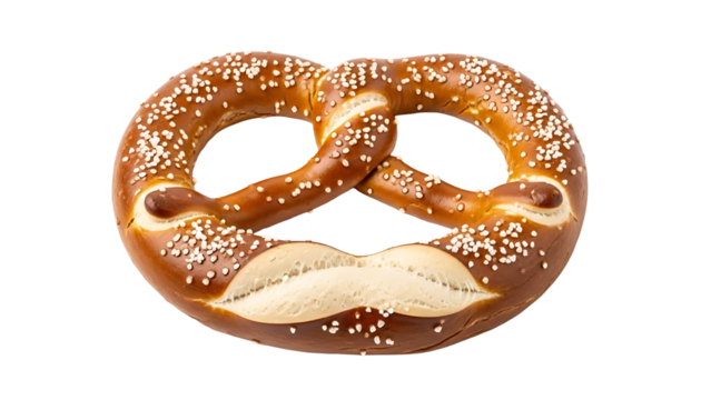 Fresh baked pretzel with salt food photography bavarian style snack delicious treat bakery product brown color on transparent background
