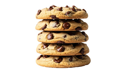 Chocolate chip cookies stack delicious homemade baked dessert sweet treat bakery snack food photography on transparent background
