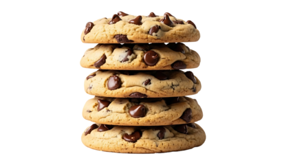 Chocolate chip cookies stack delicious homemade baked dessert sweet treat bakery snack food photography on transparent background