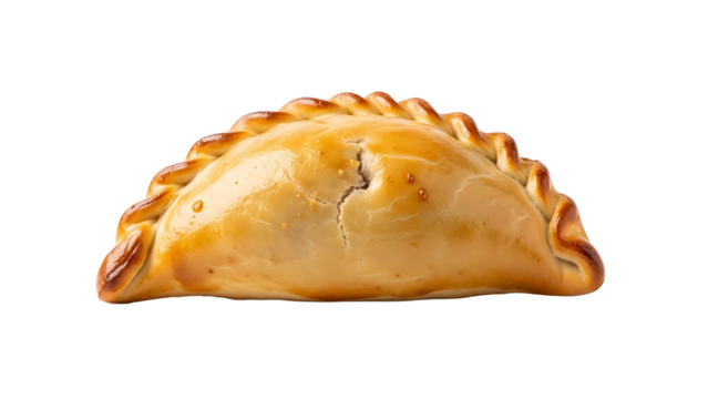 Golden baked empanada recipe delicious savory pastry filled meat isolated black background food photography on transparent background