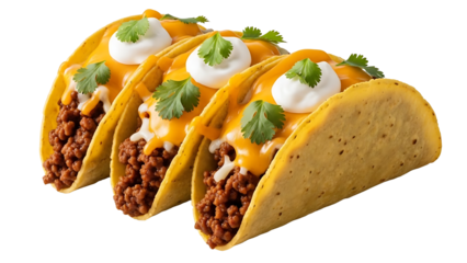 Delicious tacos with beef cheese and sour cream perfect for taco tuesday or a quick and easy dinner idea on transparent background