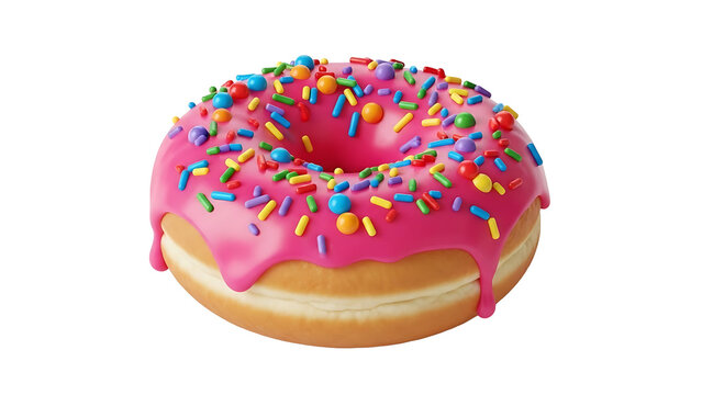 Delicious pink glazed donut with colorful sprinkles food dessert bakery sweet treat yummy donut shop treat 100 on transparent background - Powered by Adobe