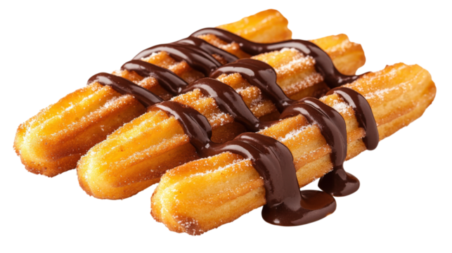 Churros with Chocolate Sauce isolated on a transparent background