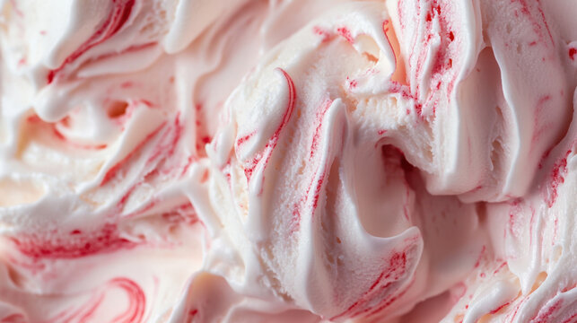 Close up of swirling white and red ice cream texture