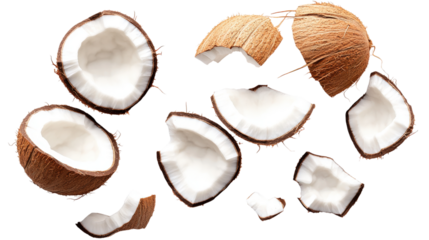 Coconut Halves and Chunks isolated on a transparent background
