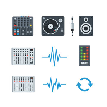Audio and music production icons set