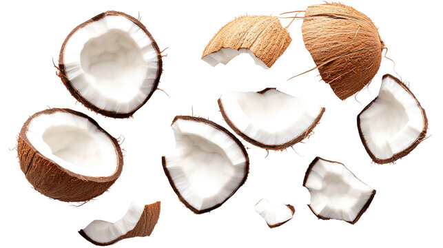 Coconut Halves and Chunks isolated on a transparent background