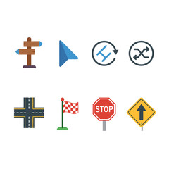 Obraz premium Navigation and Road Signs Flat Icons Set