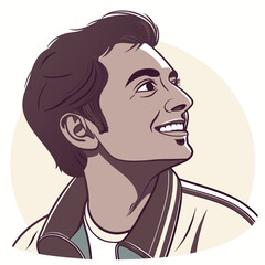 Illustration of a Smiling Man Looking Upwards with Optimism.