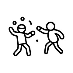 Line Art Depicting Two People Engaged in a Snowball Fight.
