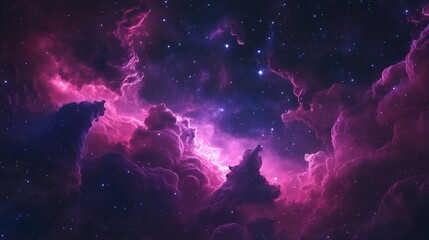 Radiant night sky filled with countless bright stars swirling cosmic clouds in hues of pink and purple and shimmering nebulae creating a mystical atmosphere across the galaxy