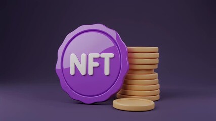 Nft coin stack purple digital asset token blockchain technology investment concept video - Powered by Adobe
