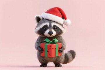 Playful animated raccoon with oversized eyes and glossy fur for branding