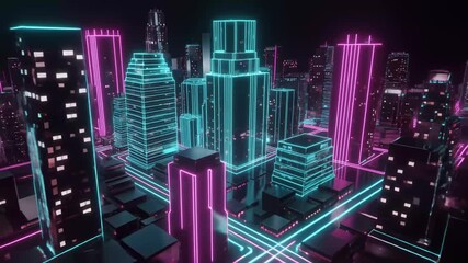 Neon city skyline abstract background futuristic metropolis glowing architecture digital landscape video - Powered by Adobe