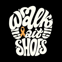 Walk Wait Shoes text art with orange ribbon typography
