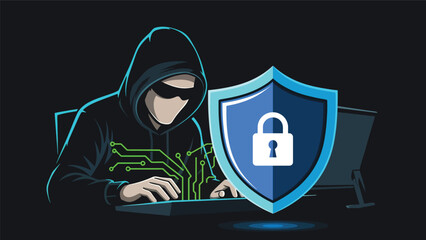 Modern flat illustration showing a blocked hacking attempt with alert icons and security barriers, perfect for awareness campaigns and online safety visuals