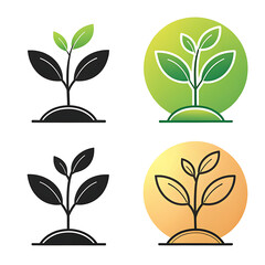 Four stylized illustrations of a young plant growing from soil