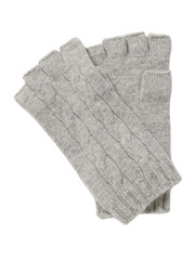 Pair of fingerless knitted gloves with cable knit pattern isolated on transparent background