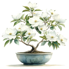 Dogwood Bonsai, watercolor illustration vector, isolated on a white background.