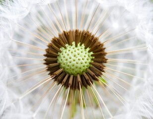 Macro shot of a stunning dandelion seed head with intricate details revealed