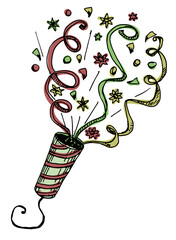 New Year's cracker explosion. Hand drawn vector illustration, isolated.