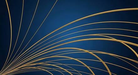 Golden lines curving across a dark blue background creating an abstract design element for graphics