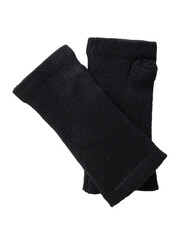 Pair of black fingerless gloves made of textured fabric isolated on transparent background