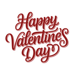 Happy valentines day elegant red calligraphy text isolated on transparent background