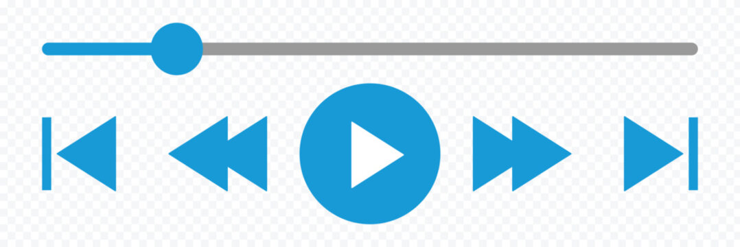 Music or video play bar icon. Audio player for songs or podcast playlist. Play, shuffle, repeat, rewind and fast forward buttons. Template of media player playback panel interface Play or pause button - Powered by Adobe