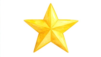 Obraz premium A gleaming, golden, five-pointed star, watercolor style, isolated on white. Festive & bright, with subtle shading