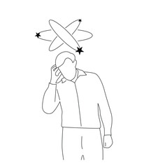 Dizzy Man Line Art Isolated on White. People and health issues at work vector art