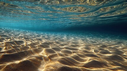Naklejka premium Light dancing on the sandy ocean floor captures serene underwater beauty in a tropical setting