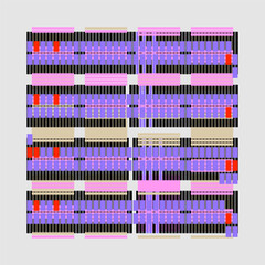 Abstract Data Stream Pattern with Colorful shapes, Geometric Grid with Repeating Color Blocks