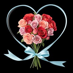 bouquet of red roses with heart