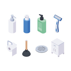 Bathroom Isometric Items Grid Illustration