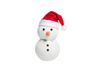 Fototapeta premium Cheerful Snowman Wearing a Santa Hat Isolated on White Background for Christmas and Winter Holidays