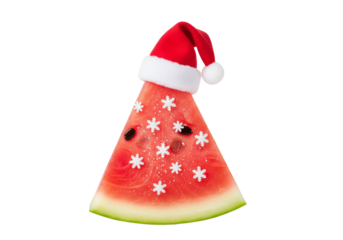 Festive Watermelon Slice with Santa Hat and Snowflake Toppings