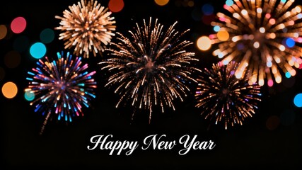 Happy New Year with colorful fireworks