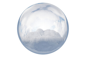 3d glass snow globe podium icon. product display winter concept. minimal cartoon snow globe glass ball podium mockup for product display banner. isolated on white background. 3d render.