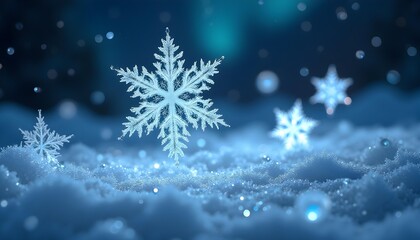 “Christmas background inside a galaxy made of ice crystals, floating fractal snowflakes shaped like stars, cosmic aurora colors, transparent crystalline planets, surreal winter universe.