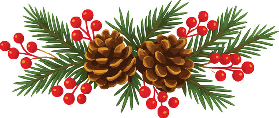 Pine Cones and Red Berries Garland