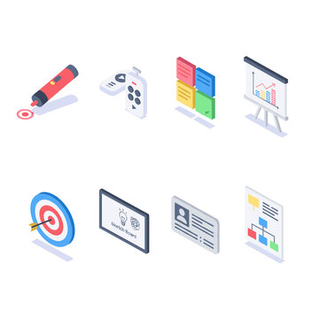 Office and business isometric icons set